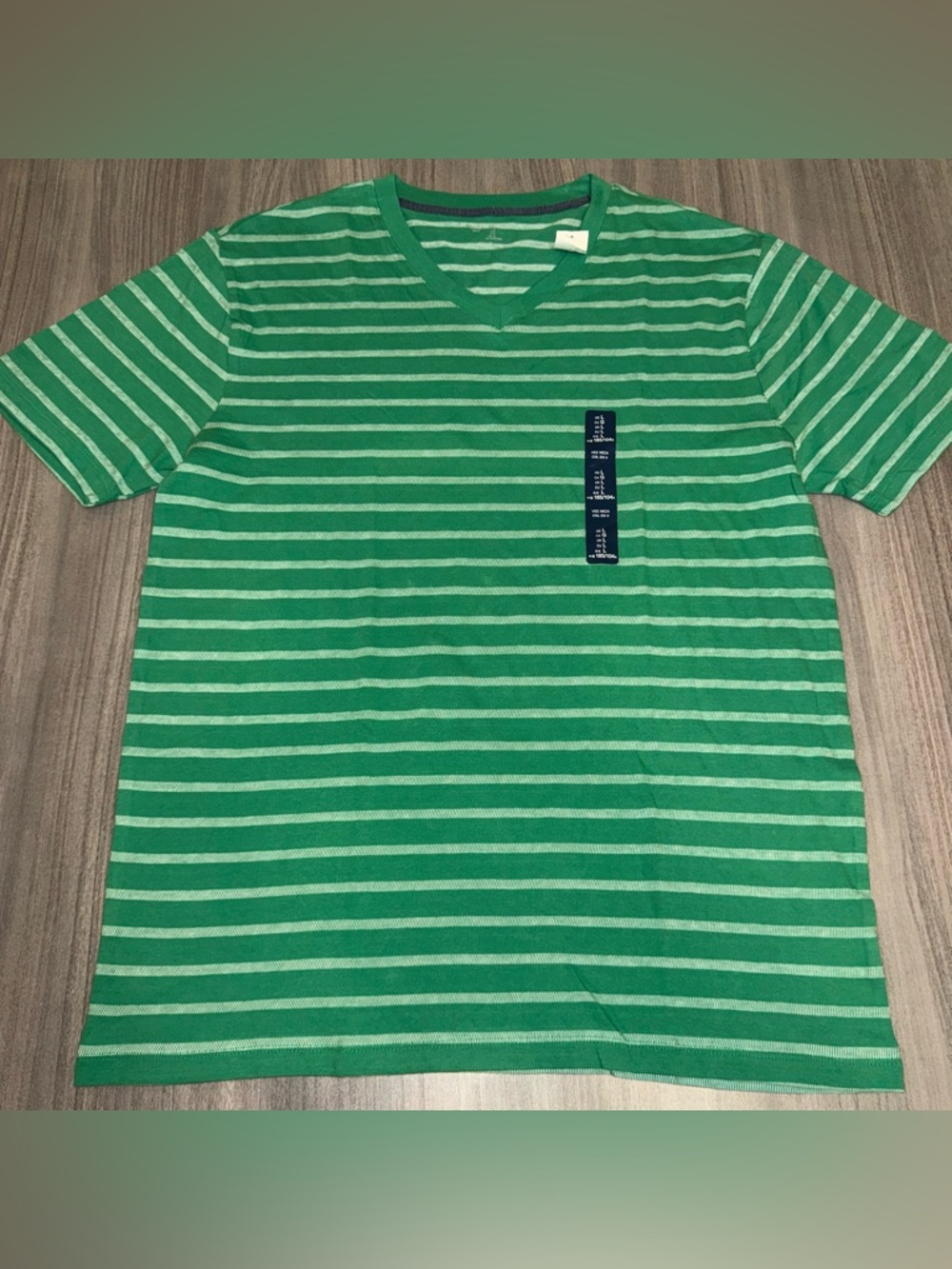 GAP Green and Mint Striped V-Neck Short Sleeve Tee size large